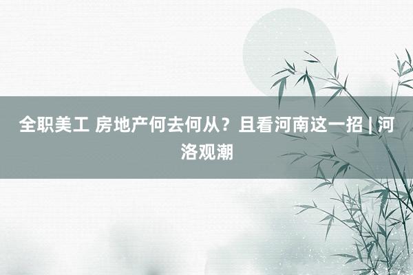 全职美工 房地产何去何从？且看河南这一招 | 河洛观潮